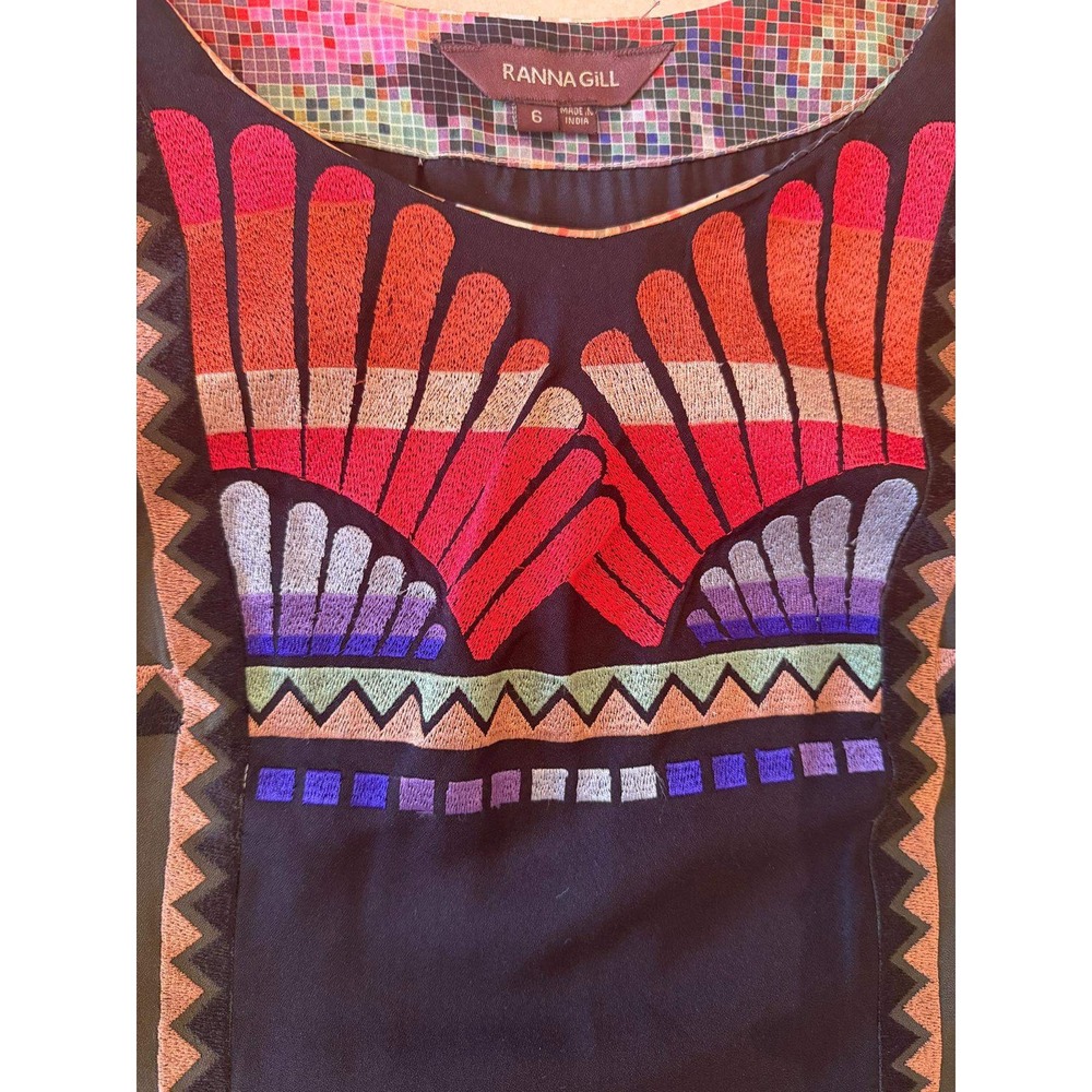 Ranna Gill Embroidered Pixel Floral Shift Dress Size 6 Anthropologie Boho Mini - Picture 2 of 6